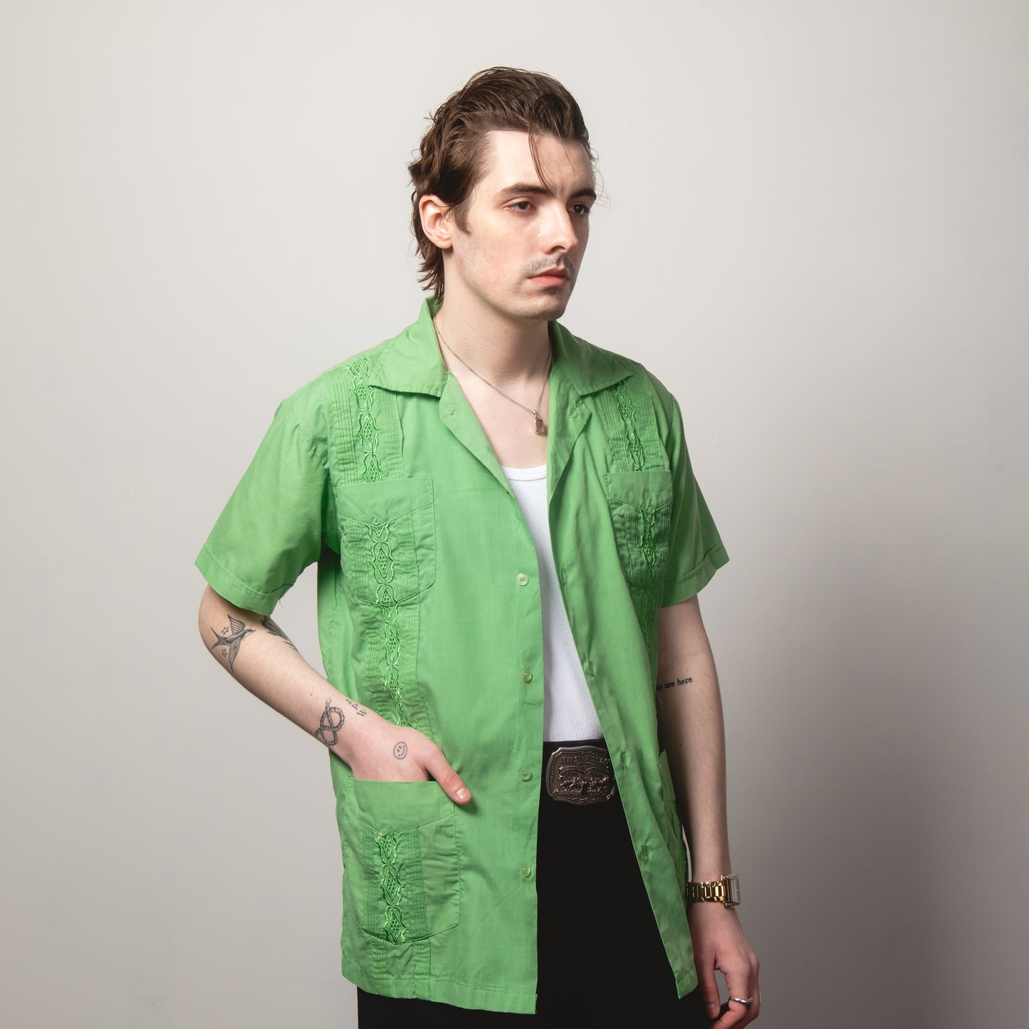 GREEN CUBAN COLLAR SHIRT M