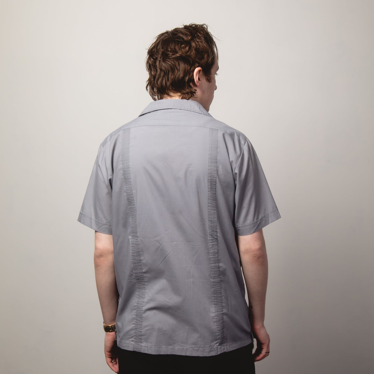 GREY AND WHITE CUBAN GUAYABERA SHIRT L