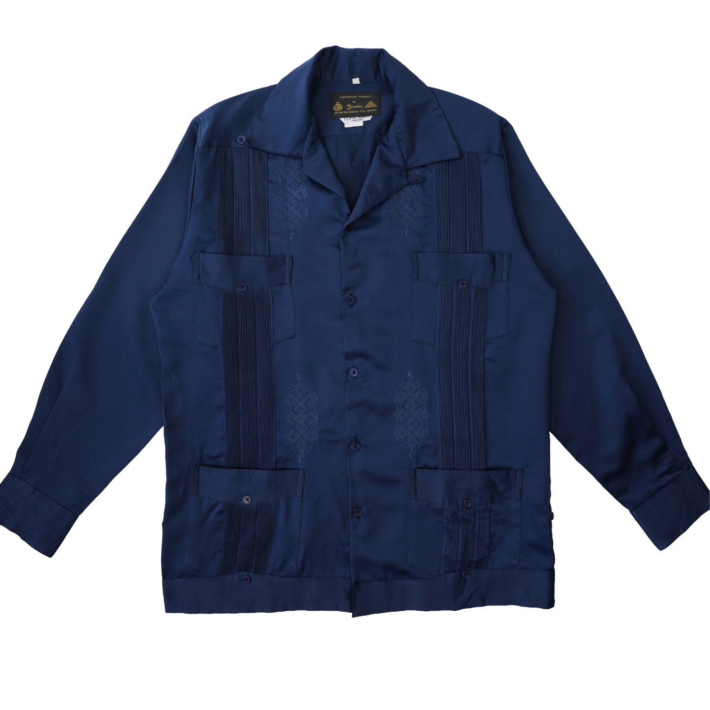 NAVY BLUE GUAYABERA SATIN SHIRT