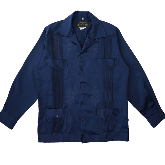 NAVY BLUE GUAYABERA SATIN SHIRT
