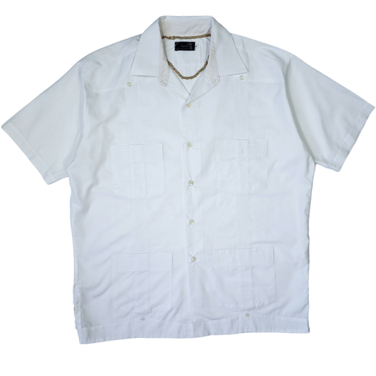 WHITE CUBAN COLLAR GUAYABERA SHIRT
