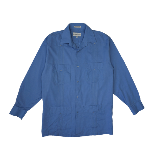 COBALT BLUE CUBAN COLLAR SHIRT