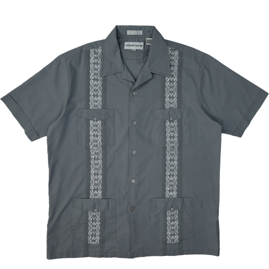 GREY AND WHITE CUBAN GUAYABERA SHIRT